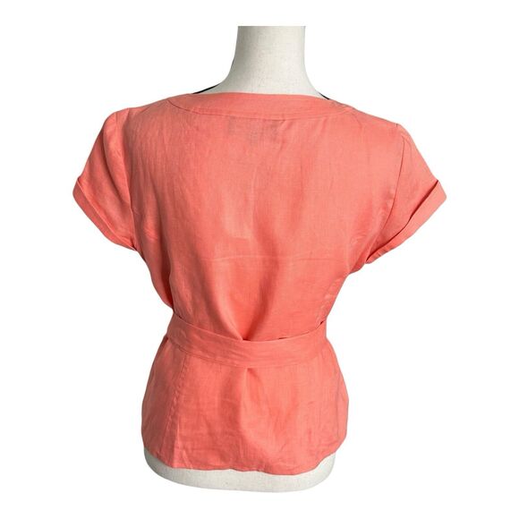 Jones New York Signature 100% Linen Blouse Womens M Pink Salmon Sleeves Pocket - Picture 4 of 13